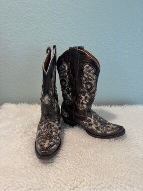 Handmade Mexico Leather Western Cowboy Boots Embroidered Sz 6-7